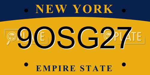 9OSG27 New York License Plate