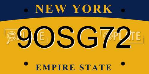 9OSG72 New York License Plate