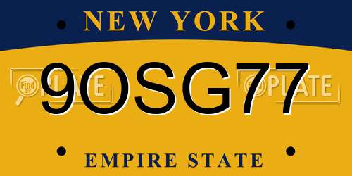 9OSG77 New York License Plate