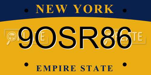 9OSR86 New York License Plate