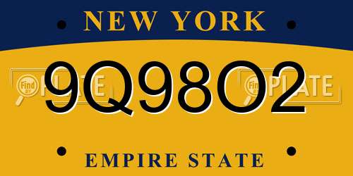 9Q98O2 New York License Plate