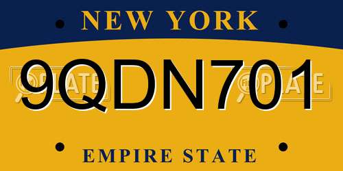 9QDN701 New York License Plate