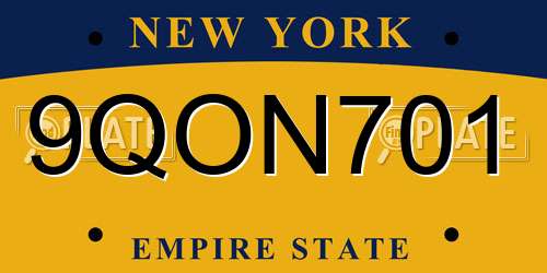 9QON701 New York License Plate