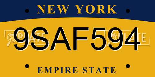 9SAF594 New York License Plate