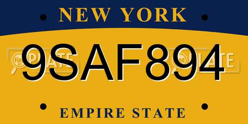 9SAF894 New York License Plate