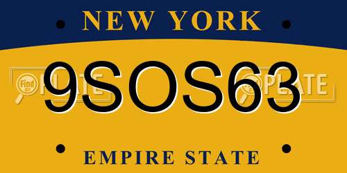 9SOS63 New York License Plate