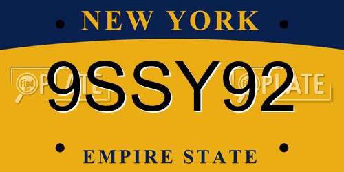 9SSY92 New York License Plate