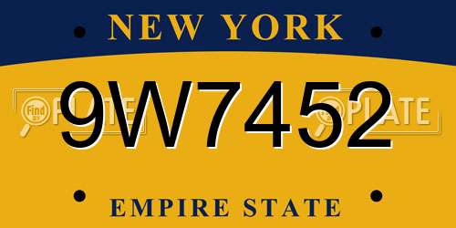 9W7452 New York License Plate