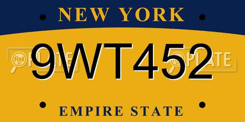 9WT452 New York License Plate
