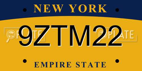 9ZTM22 New York License Plate