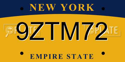 9ZTM72 New York License Plate
