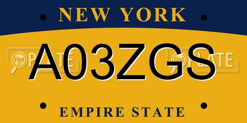 A03ZGS New York License Plate