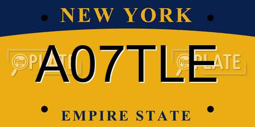 A07TLE New York License Plate