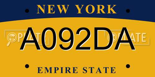 A092DA New York License Plate
