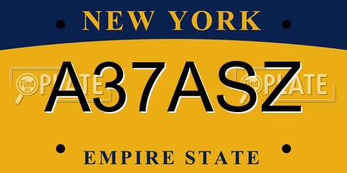 A37ASZ New York License Plate