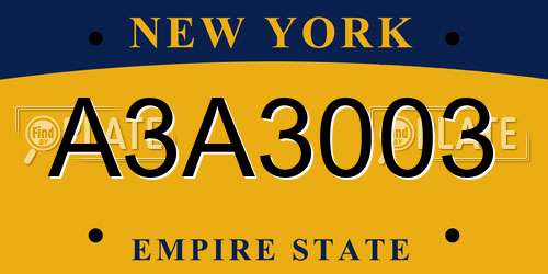 A3A3003 New York License Plate