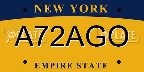 A72AGO New York License Plate