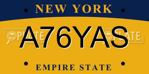 A76YAS New York License Plate