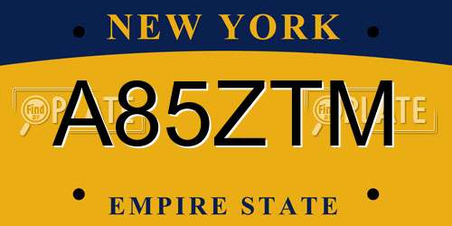 A85ZTM New York License Plate