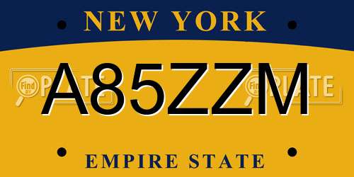 A85ZZM New York License Plate