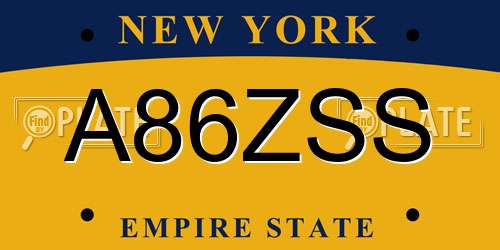 A86ZSS New York License Plate