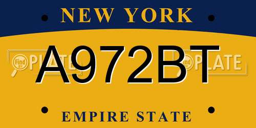 A972BT New York License Plate