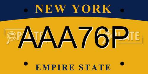 AAA76P New York License Plate