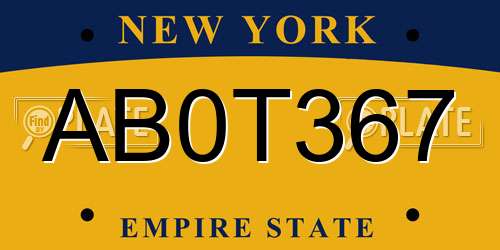 AB0T367 New York License Plate