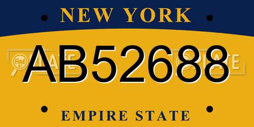 AB52688 New York License Plate