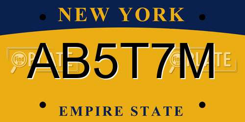AB5T7M New York License Plate