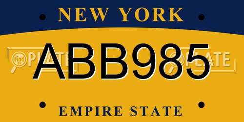 ABB985 New York License Plate