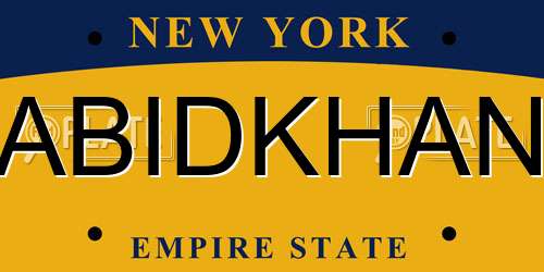 ABIDKHAN New York License Plate