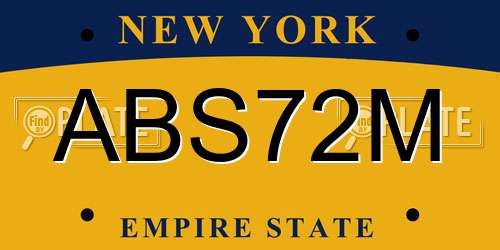 ABS72M New York License Plate