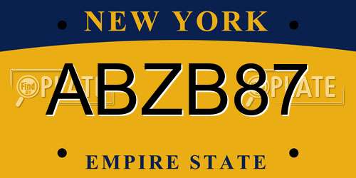 ABZB87 New York License Plate