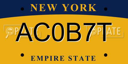 AC0B7T New York License Plate