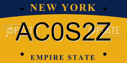 AC0S2Z New York License Plate