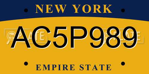 AC5P989 New York License Plate