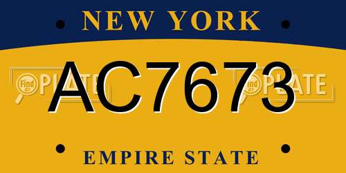 AC7673 New York License Plate