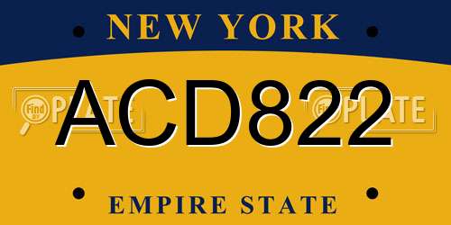 ACD822 New York License Plate