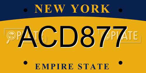 ACD877 New York License Plate