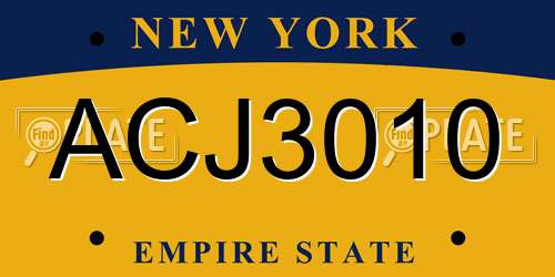 ACJ3010 New York License Plate