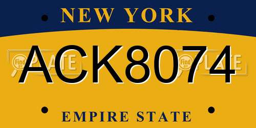 ACK8074 New York License Plate