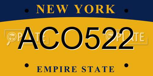 ACO522 New York License Plate