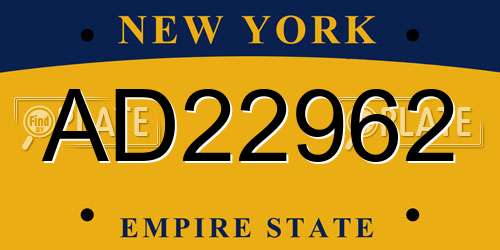 AD22962 New York License Plate