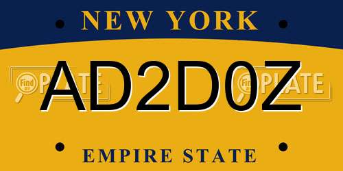 AD2D0Z New York License Plate