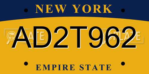 AD2T962 New York License Plate