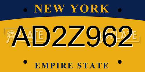 AD2Z962 New York License Plate