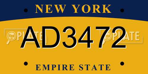 AD3472 New York License Plate