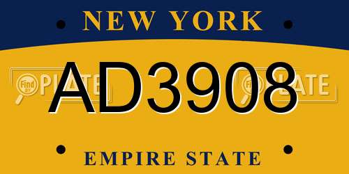 AD3908 New York License Plate