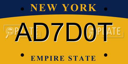 AD7D0T New York License Plate